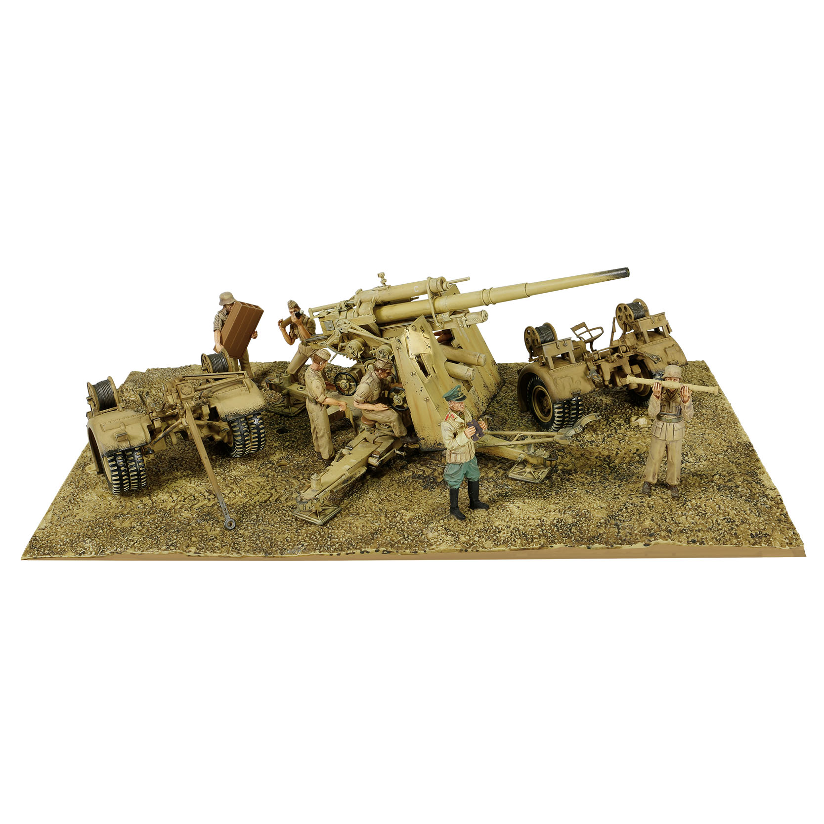 德军88毫米高射炮，Flak 36型基座配Flak 18型一体式炮管（包括七个沙漠服饰士兵公仔 & 隆美尔将军）