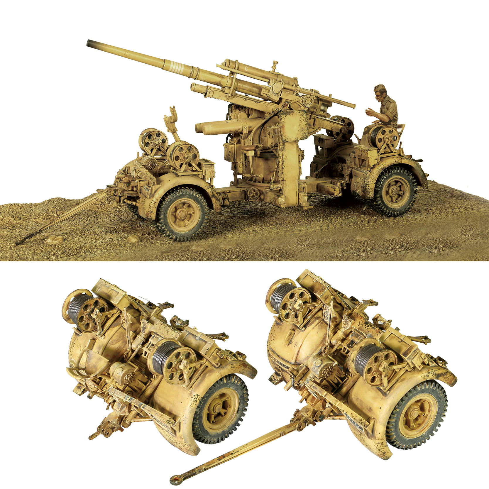 德军88毫米高射炮，Flak 36型基座配Flak 18型一体式炮管（包括七个沙漠服饰士兵公仔 & 隆美尔将军）